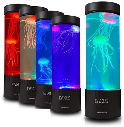 Eaxus LED Quallen Lampe Aquarium mit realistischen Jellyfish, beruhigender Bewegung & Farbwechsel | dekorative Nachtlampe | Stimmungslicht | Geschenkidee für Kinder und Erwachsene