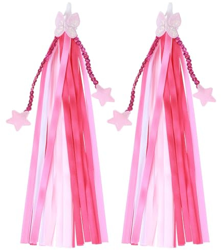 Grevosea 2 Pcs Kids Bike Streamers, Colorful Handlebar Tassels Bicycle Accessories Scooter Bicycle Tricycle Handlebar Streamers Handle Bar Grips for Handlebars Fun Bike Boys & Girls (Pink)