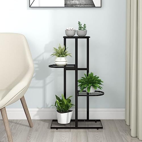 Frdhee Pflanzständer Wohnzimmer Regal,Blumenständer 4-Etagen 43x22x76 cm Schwarz Metall,Pflanztisch für Balkon Wohnzimmer Blumentopf