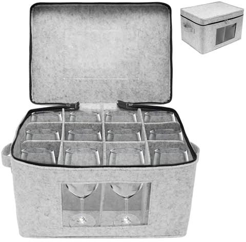 Paquete de 2 cajas de almacenamiento para copas de vino con divisores, recipientes de almacenamiento de copas para embalaje y mudanza, caja de almacenamiento de China para 24 cristalería, copas de
