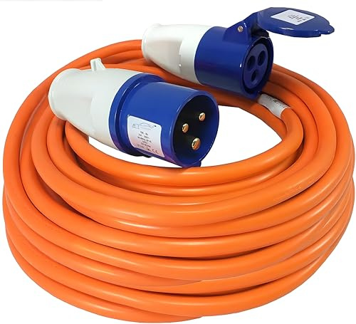 25M Extension Lead Cable - 240V 16 Amp Heavy Duty Camping Caravan Hook Up Cable - High Vis Orange - Perfect For Campervan & Motorhome