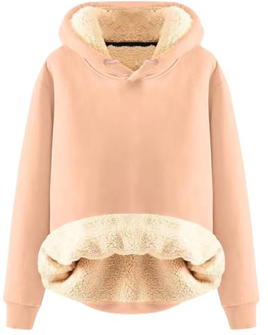 Damsweatshirt med huva, stora storlekar, dam, lång tröja, vinter, varm, fluffig, stickad fleecetröja, fodrad, långtröja, plysch, huvtröja, långärmade tröjor, termisk huvtröja, tjock, ROSA, L