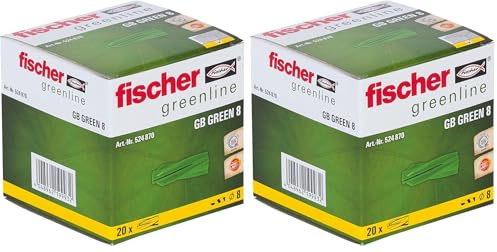 fischer - Cheville pour béton cellulaire GB 8, fabiquée à base de matières premières renouvelables/Boîte de 20 Vert 8 x 50 (Lot de 2)
