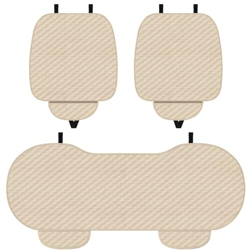 Lot de 3 coussins de siège de voiture – Housses de siège avant et arrière en lin – Protection universelle antidérapante pour siège avant et arrière – Pour voiture, maison, bureau (beige)
