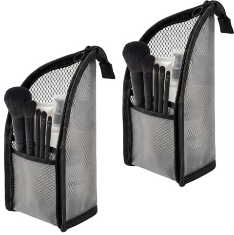 Lot de 2 Trousses de Toilette Verticales Étanches, Rangement Maquillage Pliable pour Pinceaux et Brosses à Dents, Organisateur de Cosmétiques de Voyage, Noir