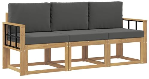 HETFTJN 3-Seater Solid Acacia Wood Outdoor Patio Sofa, Natural