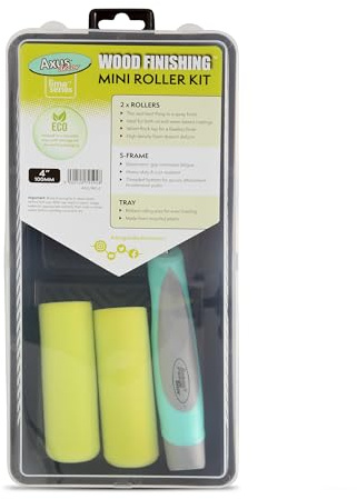 Axus Decor Wood Finishing 5PC Roller Kit (Lime Series) Paint Roller Tray & Frame - Wood Finish Roller Sleeve, Compatible with Solvent & Water Based Paints, for Professional & DIY - 4/100mm