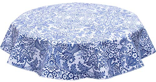 Freckled Sage Round Oilcloth Tablecloth in Toile Blue - You Pick The Size!