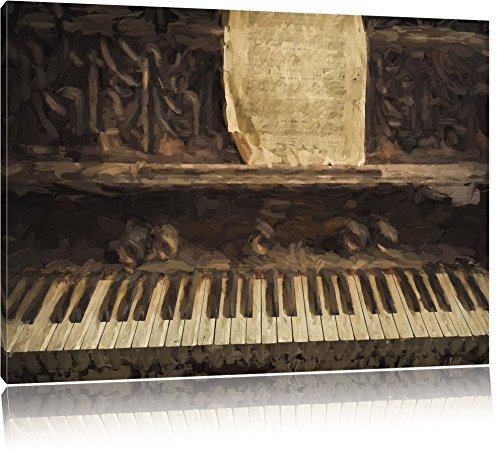 Pixxprint Antikes Klavier mit Notenblatt Pinsel Effekt, Größe: 60x40cm, Leinwandbild, fertig gespannt, Wandbild, Dekoration, Kunstdruck, kein Poster