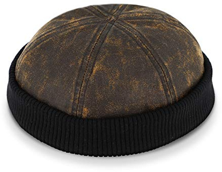 fiebig Dockermütze mit gestricktem Rollrand | Dockercap aus Washed Cotton | Vintage Fischermütze mit Klettverschluss