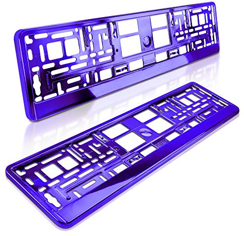 2 Kennzeichenhalter | Lila Metallic Hochglanz | Violett Nummernschildhalter | Chrom Look | Kennzeichen-Halterung | Nummernschild-Halterung | Auto-Schilder Befestigung | Auto-Kennzeichen Rahmen