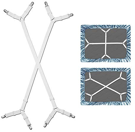 WADEO Verstellbare Bettlakenspanner (80-260 cm), 2 Stück, Elastische Gurte für Bettlaken mit Metallklammern, Bettlakenspanner Bettlakenclips für die Ecken von Bett, Tisch, Matratze oder Sofa