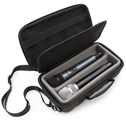 CASEMATIX Kabellose Mikrofonhülle, kompatibel mit zwei kabellosen Mikrofonsystem-Mikrofonen bis zu 26,7 cm von Sennheiser, Shure und mehr – Schlanke Mikrofonhülle für Reisen mit Deckelaufbewahrung für