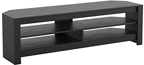 mahara Black Corner TV Stand - Large Black Oak Effect TV unit for up to 65 with shelves - Max TV Weight 40Kg-TV Floorstand L140cm x D39.5cm x H41.4cm