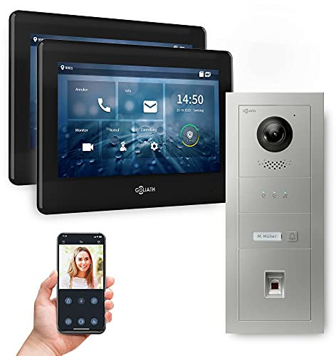 Goliath Hybrid | 2-Draht Bus | Full-HD Video Türsprechanlage | App | 1-Fam | 2 x Full-Touchscreen 7 | Aluminium Unterputz Türstation | + Fingerprint | 180° Ultra-Weitwinkel | AV-BUS-542