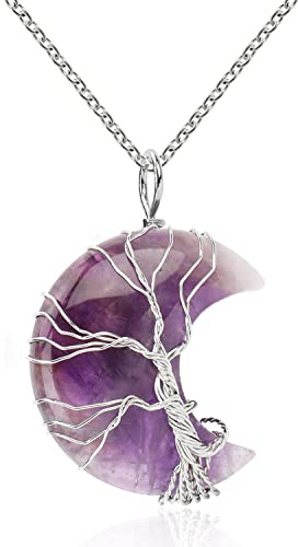 Thajaling Collana con ciondolo avvolto in filo di albero della vita, Ciondolo gioielli spirituali in cristallo energetico, ciondolo in pietra preziosa naturale avvolto a mano per donne