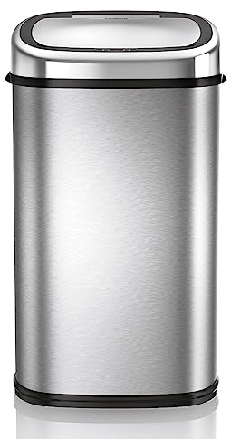 Tower T80901 Cestino Spazzatura in Acciaio Inossidabile con Sensore per Apertutra Automatica, Pattumiera Automatica con Opzione Override Manuale, Secchio Spazzatura 58L, Cestino Smart, Argento