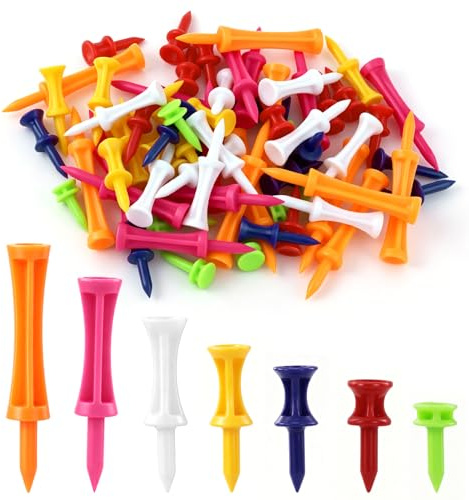 SZXMDKH Tee da golf in plastica, 70 pezzi di dimensioni miste, tee da golf resistenti per l'inverno, piccoli tee da castello in diversi colori (5 mm, 32 mm, 39 mm, 45 mm, 51 mm, 59 mm, 70 mm)
