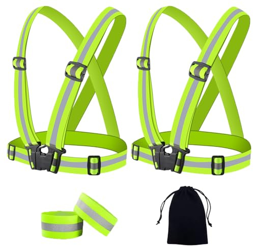 BOZEVON Gilet di Sicurezza - Imbragatura Riflettente di Sicurezza con Bande Catarifrangenti ad Alta Visibilità, Regolabile Gilet Antinfortunistici per Sport Notturni, Ciclismo, Jogging, Pacchetto 2
