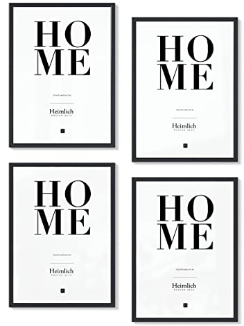 Heimlich® Bilderrahmen Collage 4x DIN A4 ALU Schwarz | Bilderrahmen 21 x 29,7 cm (8.3 x 11.7 in) Schwarz mit bruchsicherem Acrylglas | Bilderrahmen Set ALU A4 (4 STK.)