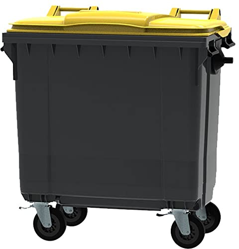 ESE France Conteneur Poubelle à déchets 4 roues - 770L - Robuste et Professionnel - 100% Recyclé - Gris avec Couvercle Jaune - Fabriqué en France