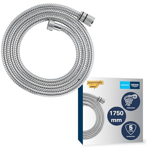 GROHE VitalioFlex Metal Long-Life TwistStop - Shower Hose 1.75 m (Tensile Strength 50 kg, Pressure Resistance Up to 16 Bar, Heat Resistance 75°C, Universal Connection G 1/2 x 1/2), Chrome, 22100000
