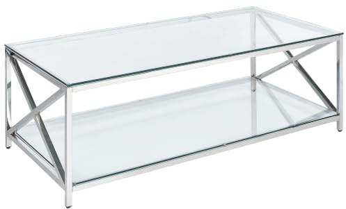 Couchtisch Glas transparent mit Edelstahlgestell silber 60 x 120 cm Audet