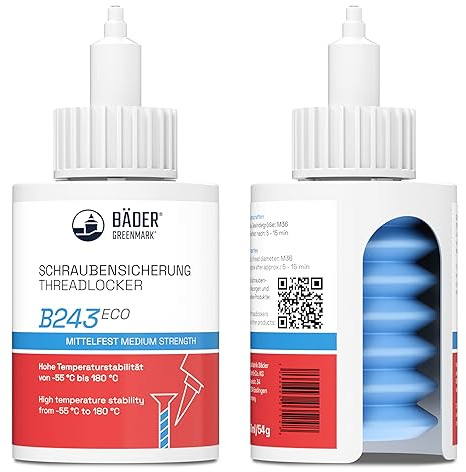 Bäder Sécurité de vis B243Eco bleu - Colle à vis 50 ml - Colle à filetage - Colle résistante à la chaleur - Joint fileté liquide - Colle pour métaux - Colle industrielle