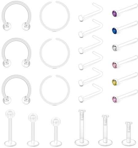 VFUN Clear Nasenstecker 20g Nasenpiercing Für Schule Kunststoff Nasenstecker Clear Nasenstecker Leder Piercing Für Schularbeit Acryl Nasenstecker Retainer