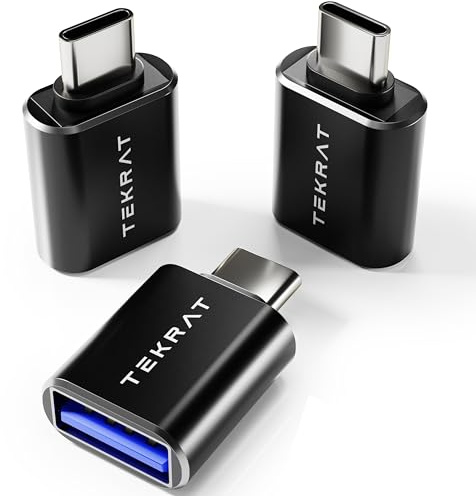 TEKRAT Adaptadores USB C [paquete de 3], USB 3.0 hembra a USB tipo C macho OTG, transferencia de datos de alta velocidad para iPhone 15, MacBook Pro, iPad Pro, Samsung Galaxy, Microsoft Surface, etc.