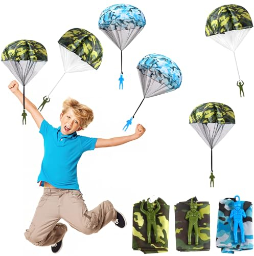 Fallschirm Spielzeug Kinder, FainFun 6 Fallschirmspringer Spielzeug Klein, Wurfspiel Kinder Fallschirm, Fallschirmspringer, Outdoor-Aktivitäten (Tarnung)