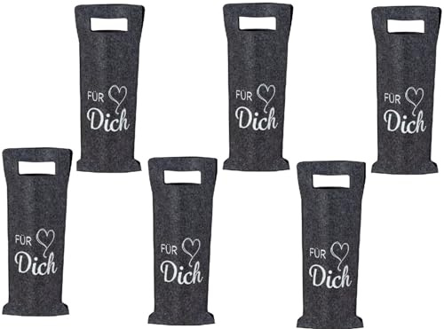 6 Stück Flaschentüten aus Filz Spruch Für Dich Geschenktaschen Weinflaschenhalter Geschenkverpackung