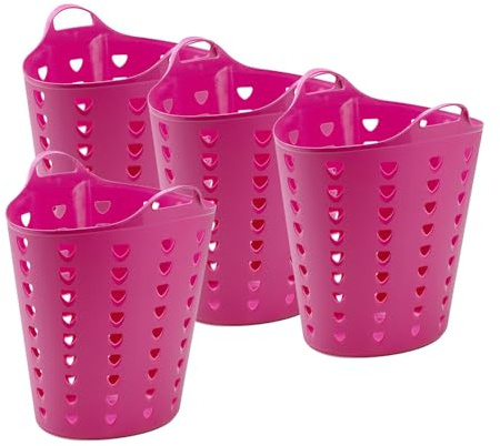 Kreher® flexibler Wäschekorb, Mehrzweckkorb, gelocht in Pink oder Blau. Mit Griffen und Nutzvolumen von ca. 65 Liter pro Korb. (Set und Farbe wählbar) (4er Set Pink)
