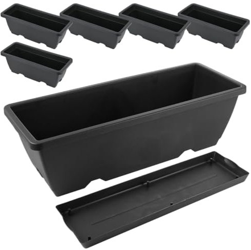 Gogogmee Jardinières Rectangulaires en Plastique pour Plantes D'extérieur Et D'intérieur Lot De 6 Soucoupes Couleur Noire Taille Moyenne Résistantes Aux Chocs Rayures Jardinage Balcon