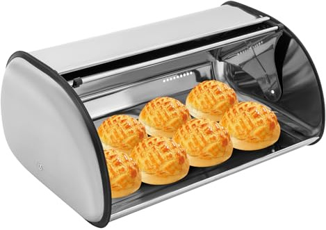 biniliubi BoîTe à Pain Acier Inoxydable Conception Visualisation Couvercle Huche Pain MéTal Rangement Cuisine HôTels Salles à Manger Grande Capacité Stocker Biscuits GâTeaux Beignets PâTisseries