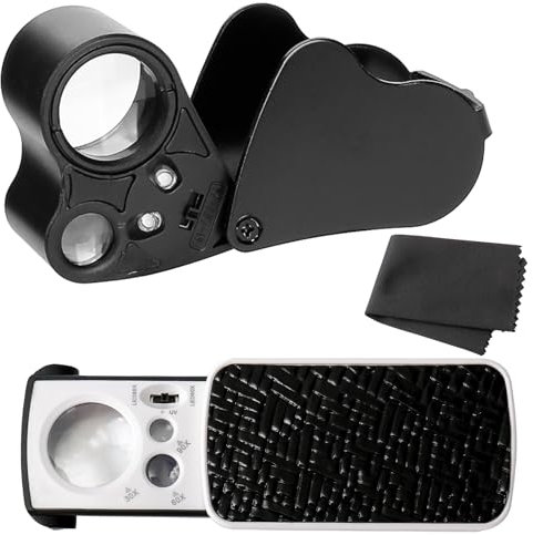 Juwelierlupe, Lupe 30X 60X 90X, Mini Lupe mit LED Licht und UV-Licht, Taschenlupe für Währung Erkennung, Briefmarken, Schmuck Identifikation (Schwarz)
