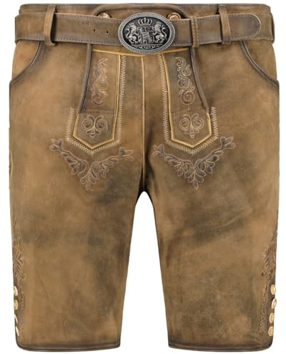 Pfundskerl Herren Kurze Lederhose mit Stickereien und Gürtel | 100% Leder | Trachtenlederhose