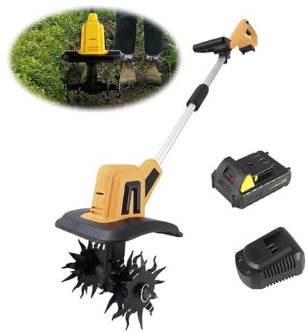 Cordless Tiller Garden Cultivator(270rpm) - 22cm Working Width + 16cm Tilling Depth, Electric Rotavator Soil Cultivator + 2000mah Battery Powered