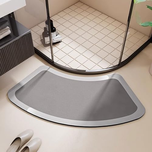 Koncey Absorbent Bath Mat - Diatomite Stone - Quick Dry, Curved Shower Mat for Corner Shower, Diatomaceous Earth Bathmat Rugs Non Slip Shower Mats for Inside Shower, Easy to Clean(H,45x90cm)