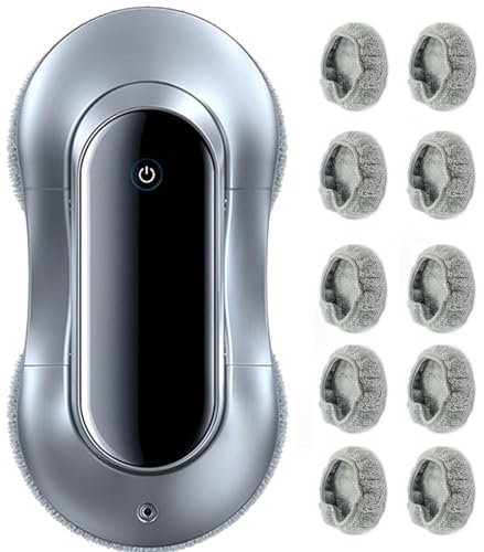 Soflightmok Robotic Window Cleaner- Automatic Glass Cleaning Robot- 2800pa Window Cleaning Robot W/Dual 4 Way Direction Auto Spray 70ml -10 Rags-Remote Control-For Windows/Tiles/Glass Door,Silver