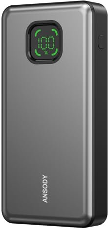 ANSODY Power Bank Batterie externe 65 W 25000 mAh pour ordinateur portable petit mais puissant, 100 W max avec écran LED, entrée et sortie USB C, pour iPhone 17, 16, 15, 14, Xiaomi, iPad, voyage