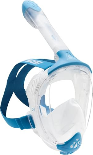 CRESSI Java Full Face Mask Clear/Blue L/XL - Maschera Snorkeling Integrale Unisex, Lente Ultra Chiara Anti Fog, 100% Silicone, Snorkel Dry con Valvole Sicurezza, Trasparente/Blu, L/XL