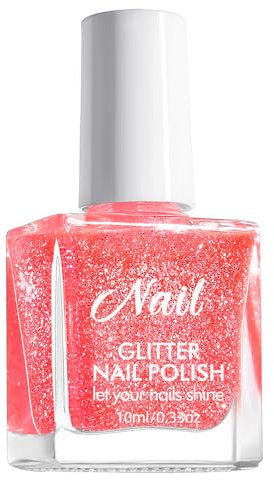 Virellay Glitzer Nagellack auf Wasserbasis Schnelltrocknender Nagellack für Frauen DIY (Rosa Glitzer, 10 ML)