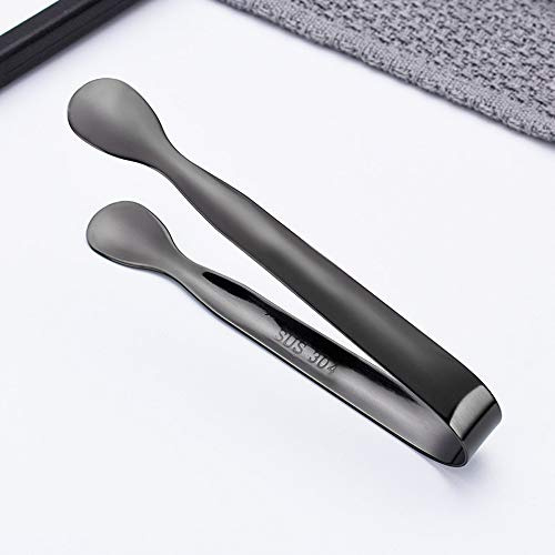 Mini pince à glace en acier inoxydable, mini pince à glaçons multicolore pour servir des aliments, desserts, fêtes, café, bar, ustensiles de cuisine (noir)