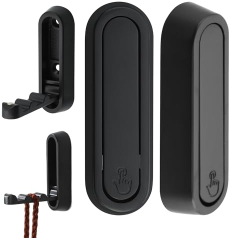Mooche Super Durable Alloy Safety Garderobenhaken, Schwarz, Klappbar, Geeignet für Mäntel, Taschen und Hüte, 2 Haken zum Anschrauben, Ggeeignet für Schulen, Arbeitsplätze, Hotels und Privathaushalte