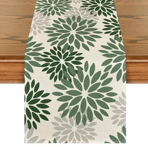 Artoid Mode Blumen Wald Grün Dahlien Sommer Tischläufer, Saisonnal Frühling Küche Tisch Dekoration Drinnen Urlaub Party Dekor 40x140 cm
