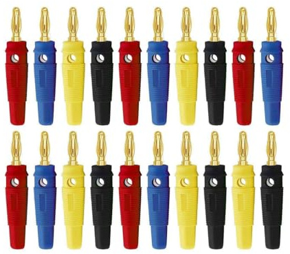 20 x Banana 4mm Speaker Connectors, 20A Nickel Plated with Plastic Coating, Secure Fit for Amplifiers, AV Receivers, HiFi and Stereo Systems, Cables and Connection Boxes