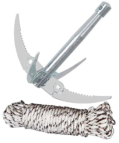Toddmomy Râteau à Bassin en Acier Inoxydable Pliable avec Poignée Noire pour Désherbage Aquatique, 18x21 Cm, Corde 15 M, Outil Professionnel - pour Entretien Jardin et Couleur Aléatoire
