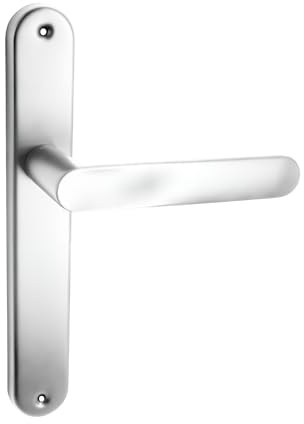 domino Türgriff Blind Drückergarnitur Langschildgarnitur Türklinke für Zimmertür, Bürotür, Kellertür & Innentür L-Form Türbeschläge aus Aluminium glänzendes Chrom Türdrückergarnitur OVAL M6