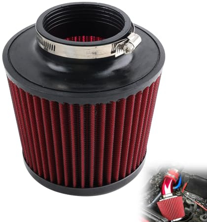 VVORHSBELL 3Cool Air Filter,76mm High Flow Round Tapered Cone Closed-Top Cool Air Filter Cleaner Compatible with car and Motorcycle (RED)